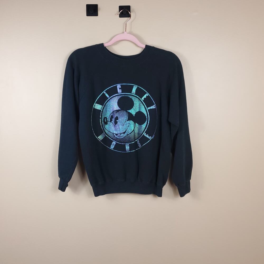 Vintage Disney Holographic Mickey Mouse Crewneck Black Sweatshirt Size M
